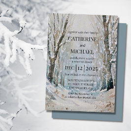 Rustic Dusty Blue Winter Forest Waterverf Wedding Kaart