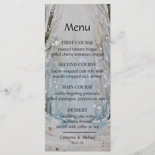 Rustic Dusty Blue Winter Forest Waterverf Wedding Menu (Voorkant)