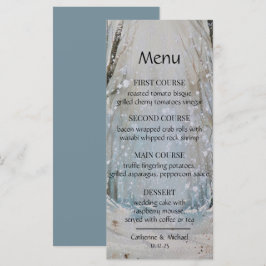 Rustic Dusty Blue Winter Forest Waterverf Wedding Menu