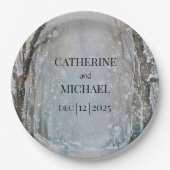 Rustic Dusty Blue Winter Forest Waterverf Wedding Papieren Bordje (Voorkant)