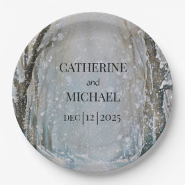 Rustic Dusty Blue Winter Forest Waterverf Wedding Papieren Bordje