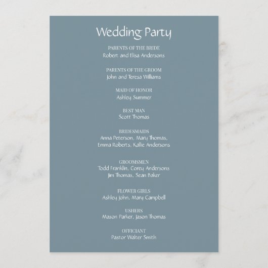 Rustic Dusty Blue Winter Forest Waterverf Wedding Programmakaart (Achterkant)