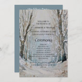 Rustic Dusty Blue Winter Forest Waterverf Wedding Programmakaart (Voorkant / Achterkant)