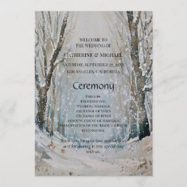 Rustic Dusty Blue Winter Forest Waterverf Wedding Programmakaart