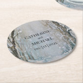 Rustic Dusty Blue Winter Forest Waterverf Wedding Ronde Kartonnen Onderzetter (Gebogen)