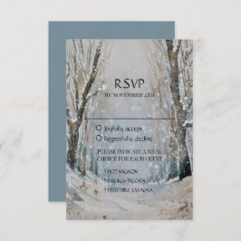 Rustic Dusty Blue Winter Forest Waterverf Wedding RSVP Kaartje