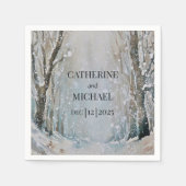 Rustic Dusty Blue Winter Forest Waterverf Wedding Servet (Voorkant)