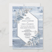 Rustic Dusty Blue Wood Botanical Wedding Kaart (Voorkant)