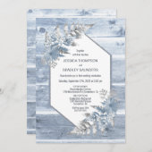 Rustic Dusty Blue Wood Botanical Wedding Kaart (Voorkant / Achterkant)