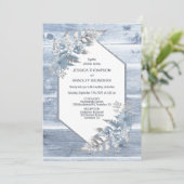 Rustic Dusty Blue Wood Botanical Wedding Kaart (Staand voorkant)