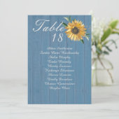 Rustic Dusty Blue Wood, Golden Sunflower Table Ann Aankondiging (Staand voorkant)