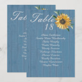Rustic Dusty Blue Wood, Golden Sunflower Table Ann Aankondiging (Voorkant / Achterkant)