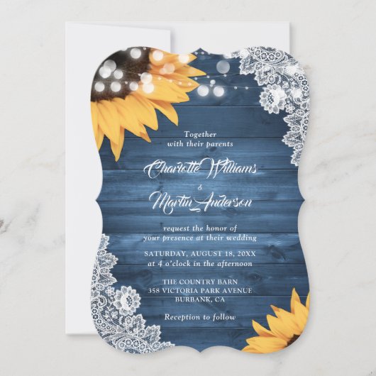 Rustic Dusty Blue Wood Lace Sunflower Wedding Kaart (Voorkant)