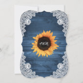 Rustic Dusty Blue Wood Lace Sunflower Wedding Kaart (Achterkant)