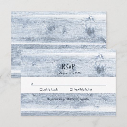 Rustic Dusty Blue Wood Wedding RSVP (Voorkant / Achterkant)