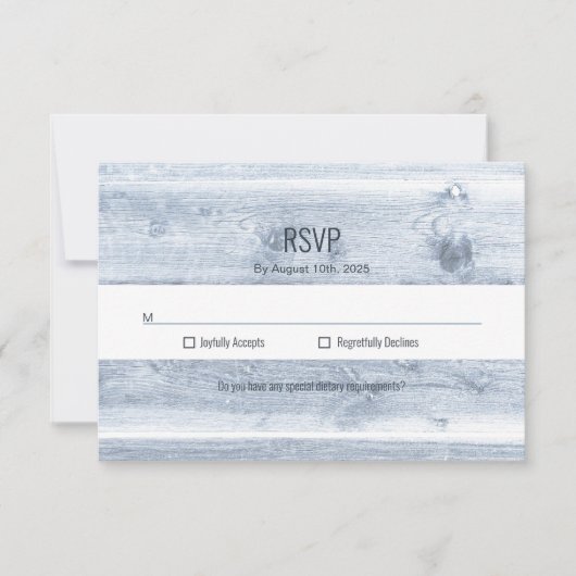 Rustic Dusty Blue Wood Wedding RSVP Kaartje (Voorkant)