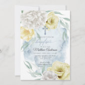 Rustic Dusty Blue Yellow Floral BAPTISM Kaart (Voorkant)