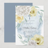 Rustic Dusty Blue Yellow Floral BAPTISM Kaart (Voorkant / Achterkant)
