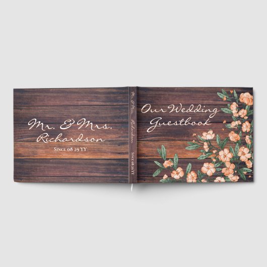 Rustic Dusty Green Sinaasappel Cherry Blossom Wedd Gastenboek (Volledig)