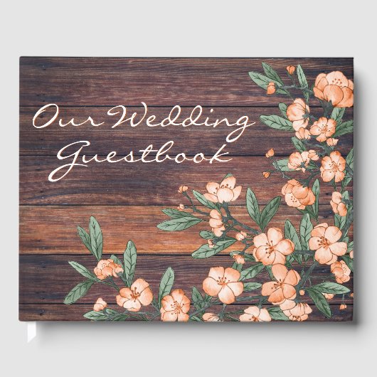 Rustic Dusty Green Sinaasappel Cherry Blossom Wedd Gastenboek (Voorkant)