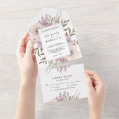 Rustic Dusty Mauve Pink Floral Bouquet Wedding All In One Uitnodiging (Afscheurbaar)