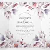 Rustic Dusty Paars Mauve Pink Floral Wedding Drieluik Uitnodiging (Binnenkant midden)