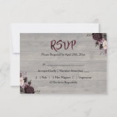 Rustic Dusty Paars Roos Floral op donker hout RSVP Kaartje (Achterkant)