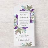 Rustic Dusty Paarse Floral Bouquet Wedding All In One Uitnodiging (Binnen)
