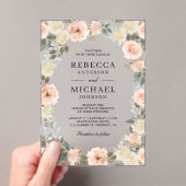 Rustic Dusty Peach Floral Wedding Acryl Uitnodigingen (Insitu (Draagbaar))