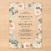 Rustic Dusty Peach Floral Wedding Acryl Uitnodigingen (Voorkant)
