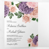 Rustic Dusty Peach Paars Floral Wedding Drieluik Uitnodiging (Binnenzijde eerst)