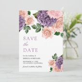 Rustic Dusty Peach Paars Floral Wedding Save The Date (Staand voorkant)