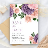 Rustic Dusty Peach Paars Floral Wedding Save The Date