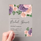 Rustic Dusty Peach Purple Floral Bridal Shower Acryl Uitnodigingen (Insitu (Draagbaar))