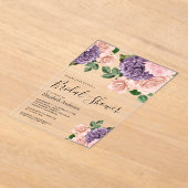 Rustic Dusty Peach Purple Floral Bridal Shower Acryl Uitnodigingen (Laagn)