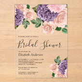 Rustic Dusty Peach Purple Floral Bridal Shower Acryl Uitnodigingen (Voorkant)