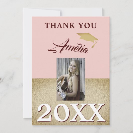 Rustic Dusty Pink Afstuderen 2 Foto Afstuderen Bedankkaart (Voorkant)