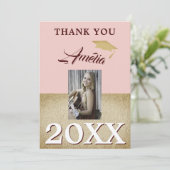 Rustic Dusty Pink Afstuderen 2 Foto Afstuderen Bedankkaart (Staand voorkant)