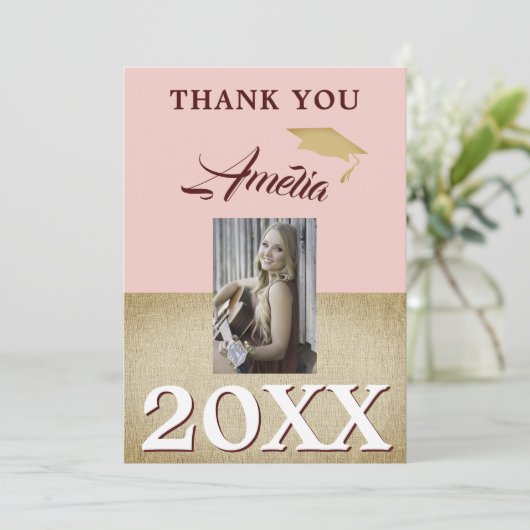 Rustic Dusty Pink Afstuderen 2 Foto Afstuderen Bedankkaart (Staand voorkant)