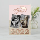 Rustic Dusty Pink Afstuderen 2 Foto Afstuderen Folie Uitnodiging (Staand Voorkant)