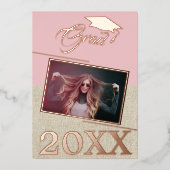 Rustic Dusty Pink Afstuderen Foto Afstuderen Folie Uitnodiging (Voorkant)