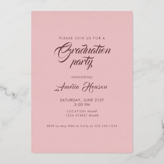 Rustic Dusty Pink Afstuderen Foto Afstuderen Folie Uitnodiging (Achterkant)