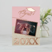 Rustic Dusty Pink Afstuderen Foto Afstuderen Folie Uitnodiging (Staand Voorkant)