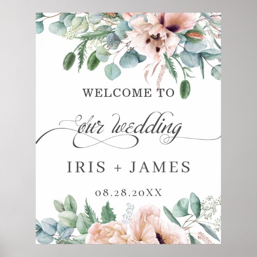 Rustic Dusty Pink Blush Floral Weddenschap Welkom Poster (Voorkant)