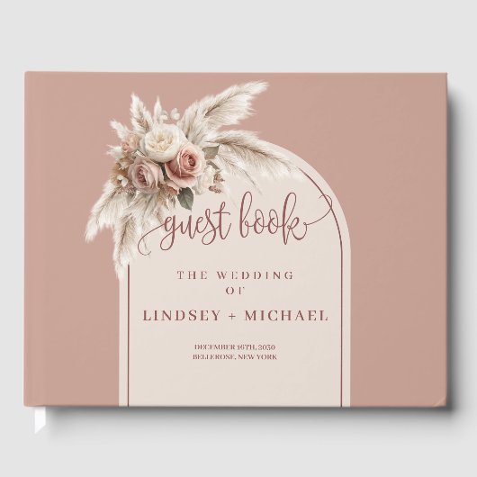Rustic Dusty Pink Pampas Roses Boho Arch Wedding   Gastenboek (Voorkant)
