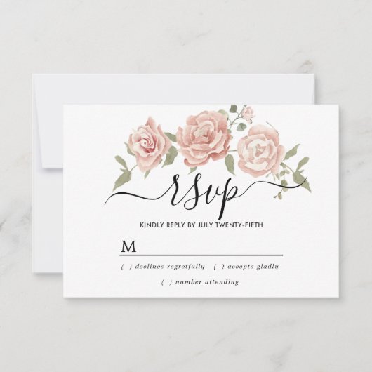 Rustic Dusty Pink Rose Floral Wedding RSVP Kaart (Voorkant)