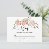 Rustic Dusty Pink Rose Floral Wedding RSVP Kaart (Staand voorkant)