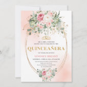 Rustic Dusty Pink Rose Gold Quinceañera Invite Kaart (Voorkant)