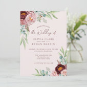 Rustic Dusty Roos Boho Floral met Greenery Invit Kaart (Staand voorkant)