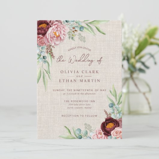 Rustic Dusty Roos Boho waterverf Floral greenery Kaart (Staand voorkant)